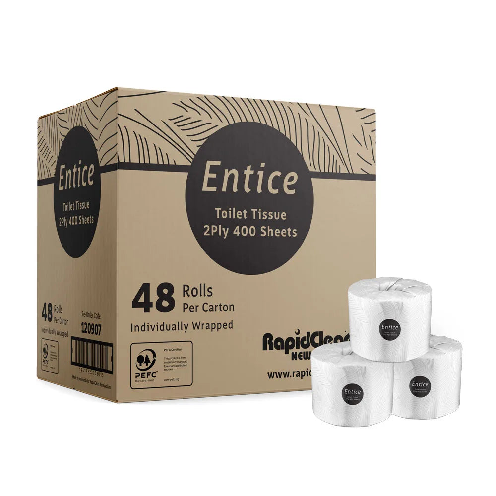RAPIDCLEAN ENTICE PREMIUM 2PLY TOILET PAPER 400SHEET X 48ROLL