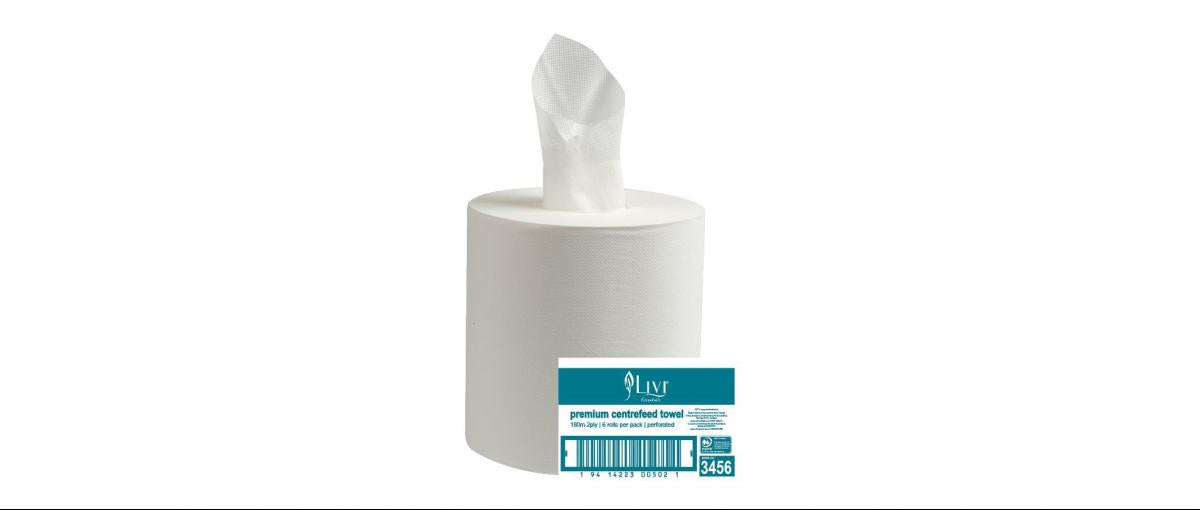 LIVI ESSENTIALS PREMIUM CENTREFEED TOWEL | 2PLY 180M X 6 CARTON