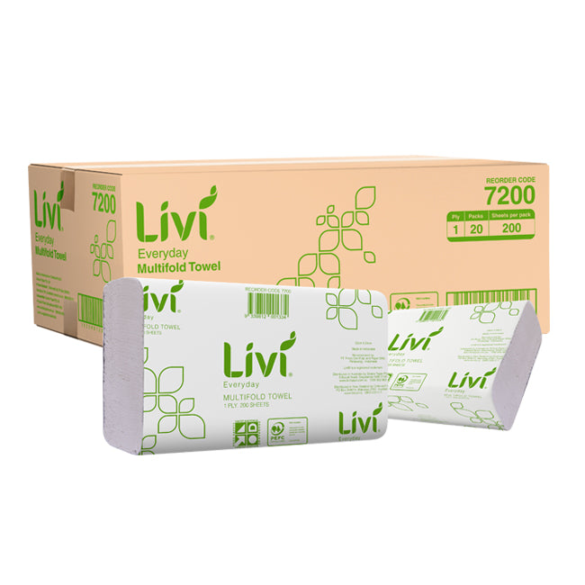 LIVI BASICS SLIMFOLD HAND TOWEL | 1PLY 200SHEET x 20 CARTON