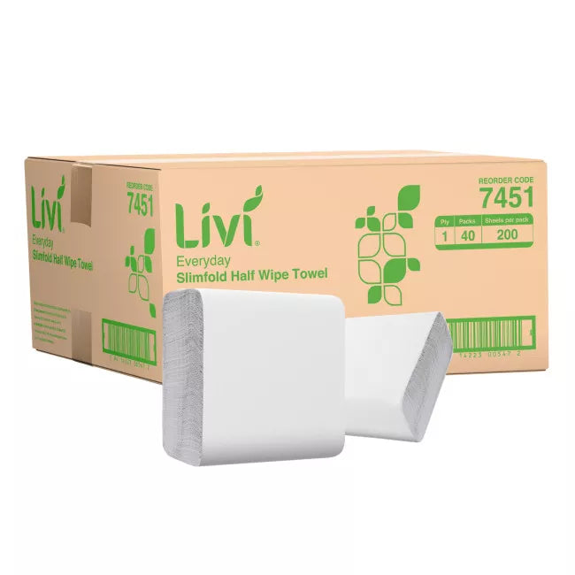 LIVI EVERYDAY SLIMFOLD HALF WIPE TOWEL | 1PLY 200SHEET X 40 CARTON