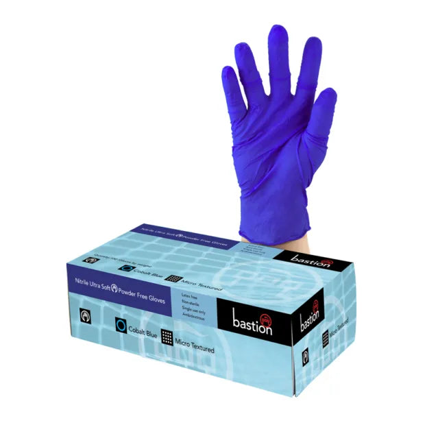 BASTION NITRILE ULTRA SOFT COBALT GLOVES CARTON 10 X 100PK