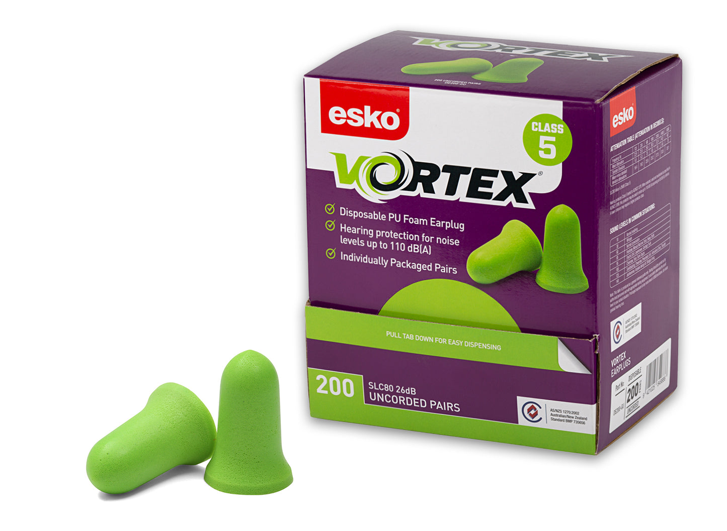 VORTEX EARPLUGS GREEN UNCORDED