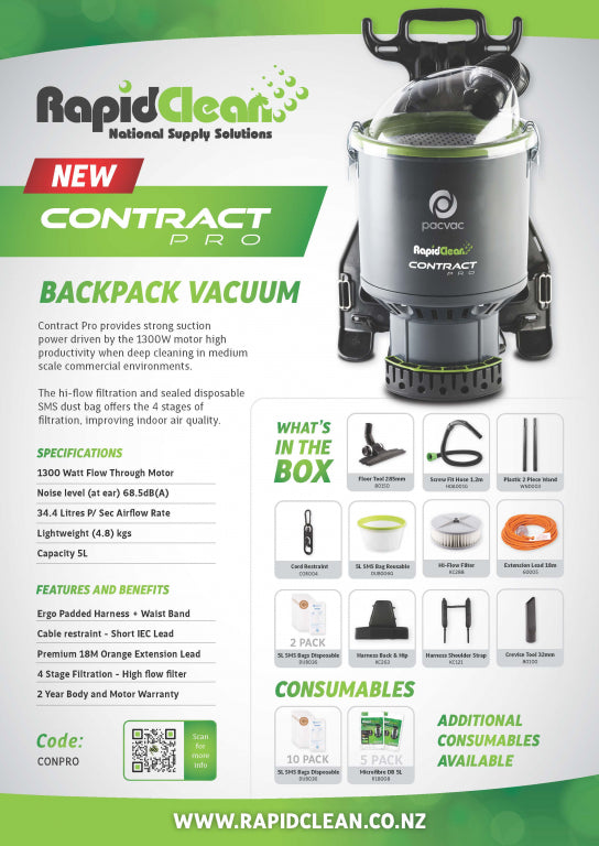 RAPID CLEAN CONTRACT PRO BACKPACK VACUUM