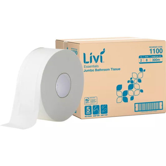LIVI ESSENTIAL JUMBO TOILET TISSUE | 2PLY 300M X 8 CARTON