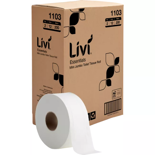 LIVI ESSENTIALS PREMIUM MINI JUMBO TOILET TISSUE | 2PLY 170M x 12 CARTON