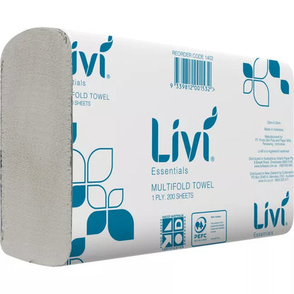 LIVI ESSENTIALS PREMIUM SLIMFOLD HAND TOWEL | 1PLY 200SHEET x 20 CARTON