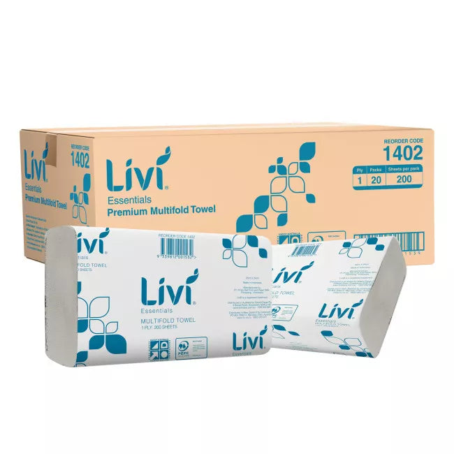 LIVI ESSENTIALS PREMIUM SLIMFOLD HAND TOWEL | 1PLY 200SHEET x 20 CARTON