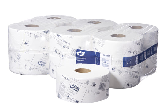 TORK T2 MINI JUMBO TOILET ROLLS | 1PLY 400MM X 12 CARTON