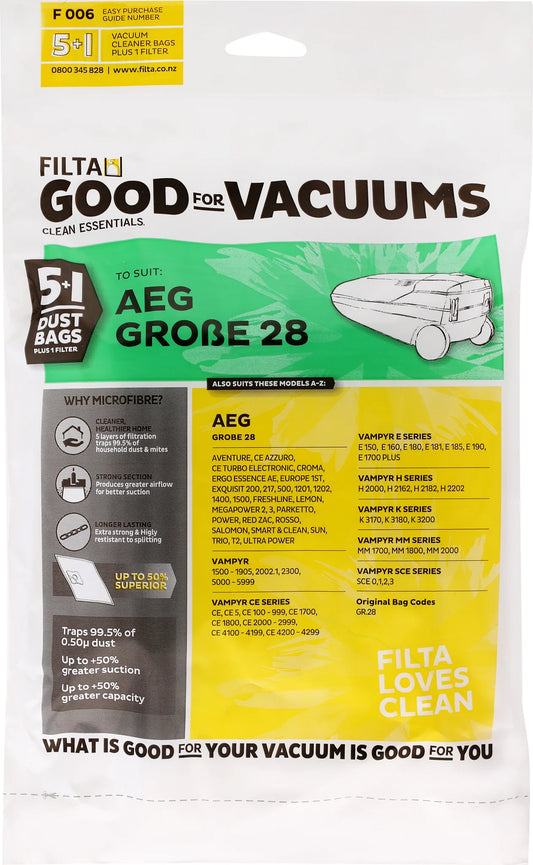 AEG GROBE 28 SMS MULTI LAYERED VACUUM CLEANER BAGS 5 PACK (F006)