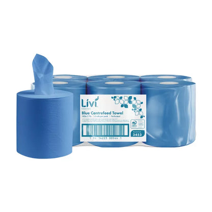 LIVI ESSENTIALS BLUE CENTREFEED HAND TOWEL | 2PLY 180M X 6 CARTON