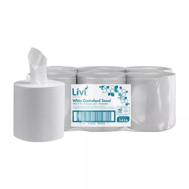 LIVI ESSENTIALS PREMIUM CENTREFEED TOWEL | 2PLY 180M X 6 CARTON
