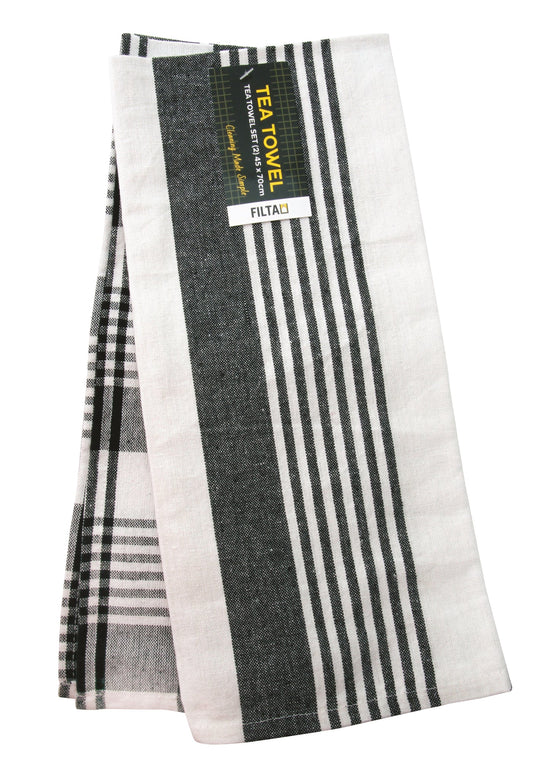 COTTON TEA TOWEL ROYAL BLACK 2 PACK (45CM X 70CM)
