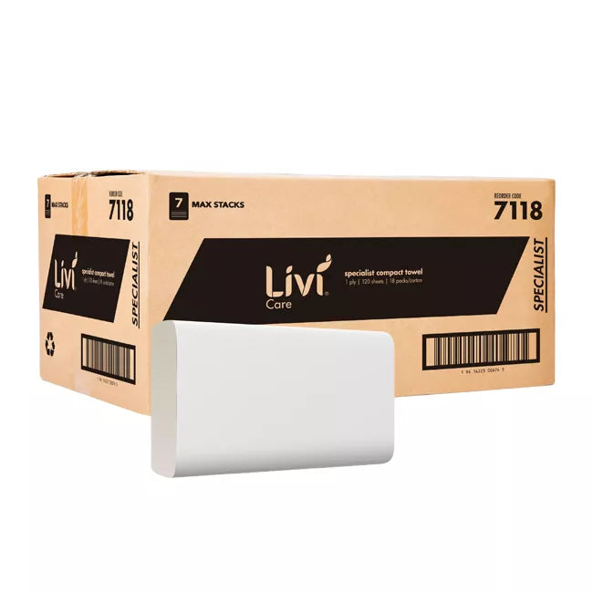 LIVI CARE COMPACT HAND TOWEL | 1PLY 120SHEET X 18 CARTON
