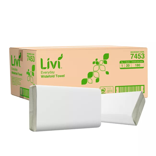 LIVI EVERYDAY WIDEFOLD HAND TOWEL | 1PLY 180SHEET X 20 CARTON