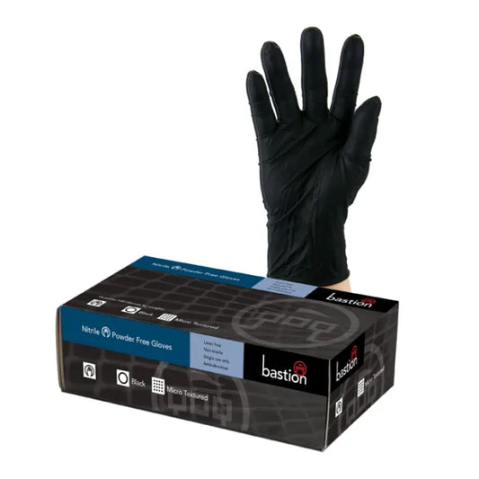 BASTION NITRILE BLACK GLOVES CARTON 10 X 100PK