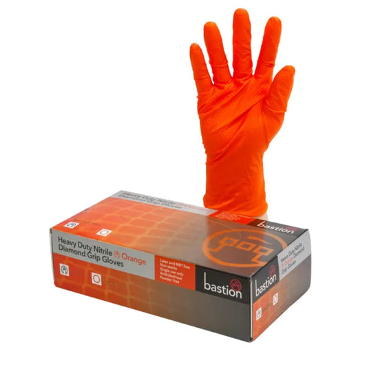 BASTION ORANGE NITRILE DIAMOND GRIP GLOVES CARTON 10 X 50PK