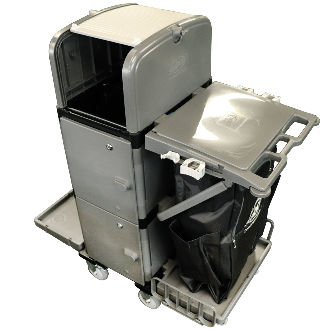 SABCO ULTIMATE JANITOR TROLLEY WITH LOCKABLE HOOD