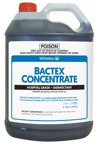WHITELEY BACTEX CONCENTRATE HOSPITAL GRADE DISINFECTANT 5L (CARTON 2PC)
