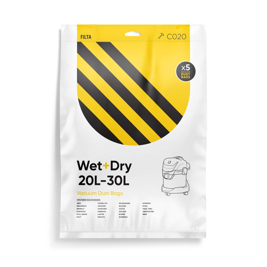WET & DRY 20-30LT MICROFIBRE VACUUM CLEANER BAGS 5PK (C020)