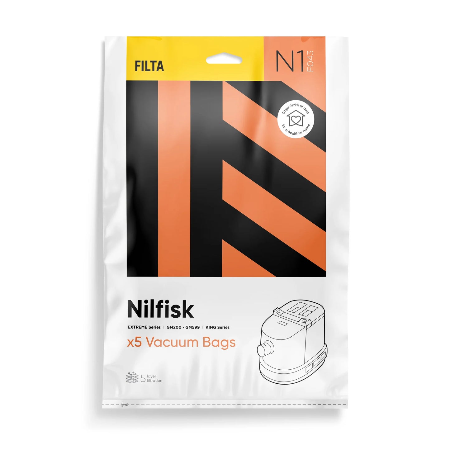NILFISK SMS MULTI LAYERED VACUUM BAGS 5 PK N1 (F043)